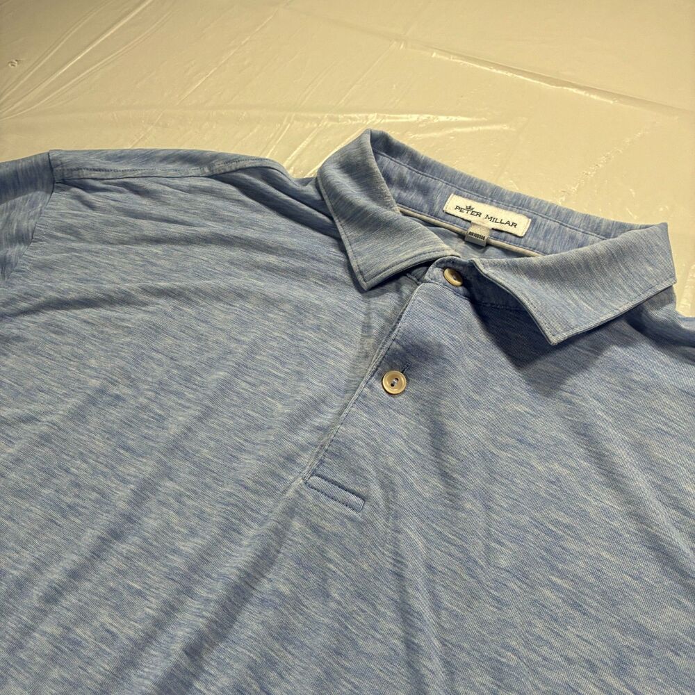 Peter Millar Dri-Release Natural Touch Melange Polo Shirt Mens L Blue Golf